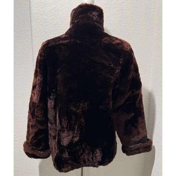 Vintage Faux Fur Coat Womens Dk Brown Plush Lined Warm Winter Jacket Sz S/M - Picture 2 of 8